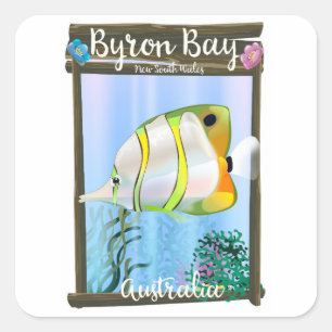 Byron Bay Australia-reseaffisch. Fyrkantigt Klistermärke