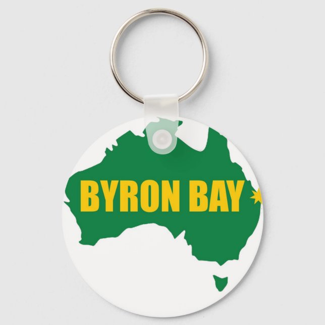 Byron Bay Grönt och Guld Karta Nyckelring (Framsida)