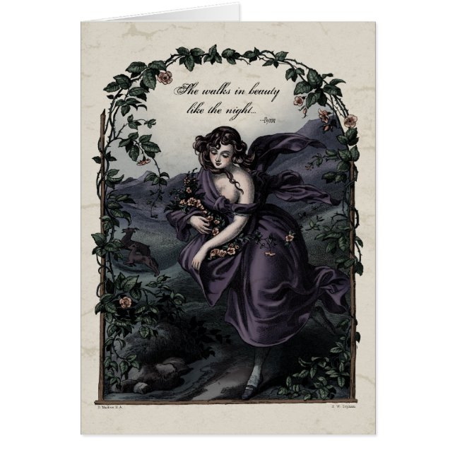 Byron "Hon Walks in Beauty" Victorian Art Card Hälsningskort (Framsidan)