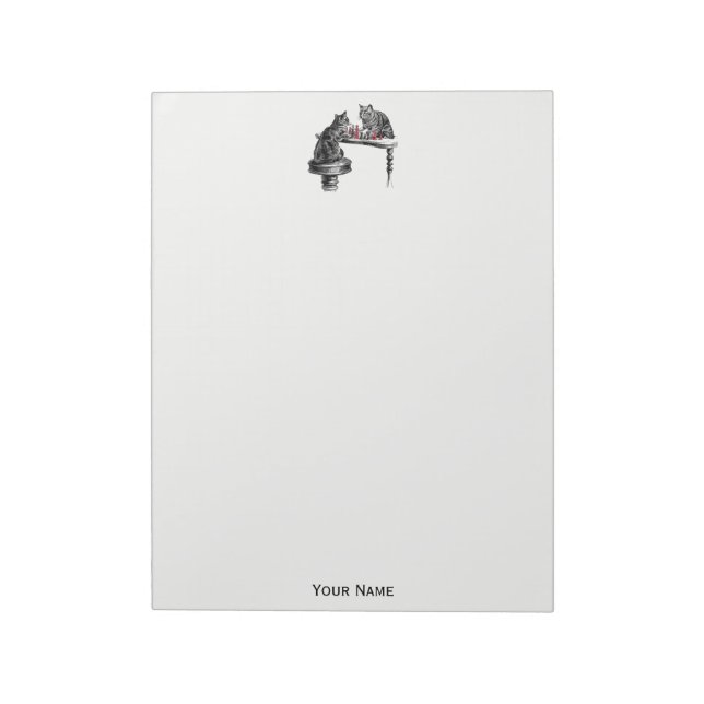 Byrspel två katter som spelar Chess Match Red Anteckningsblock (Roterad)