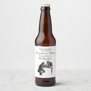 Byrspel två katter som spelar Chess Match Red Ölflaska Etikett