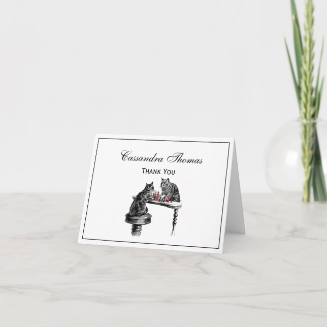 Byrspel två katter som spelar Chess Match Red Tack Kort (Framsida)