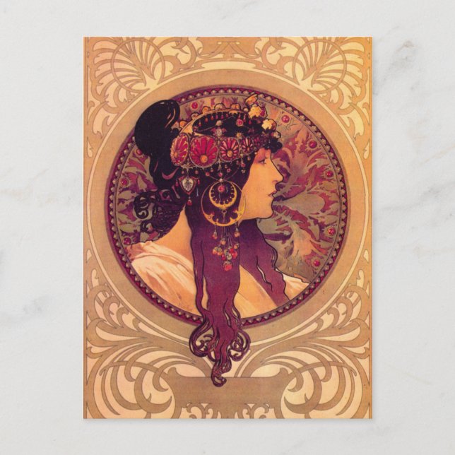 Bysantinchefer: Brunette Alfons Mucha Vykort (Framsida)
