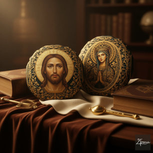 Bysantinsk Kristus-ikon - Jesus Rund Kudde