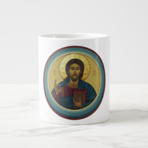 Bysantinsk Kristus Pantokrator Rund Mosaikkonst Jumbo Mugg