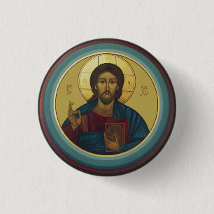 Bysantinsk Kristus Pantokrator Rund Mosaikkonst Knapp