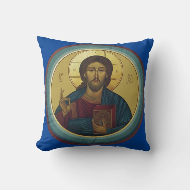 Bysantinsk Kristus Pantokrator Rund Mosaikkonst Kudde (Framsida)