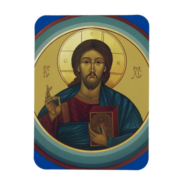 Bysantinsk Kristus Pantokrator Rund Mosaikkonst Magnet (Vertikal)