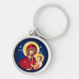 Bysantinska kristna ortodoxa ikoner: Virgin Mary Rund Silverfärgad Nyckelring