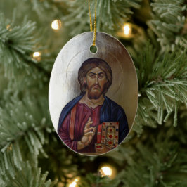 Bysantisk ikon för Kristus Pantocrator Julgransprydnad Keramik
