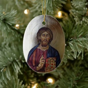 Bysantisk ikon för Kristus Pantocrator Julgransprydnad Keramik