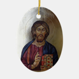 Bysantisk ikon för Kristus Pantocrator Julgransprydnad Keramik