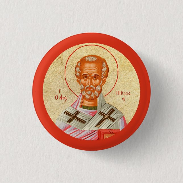 Bysantiska kristna ortodoxa ikoner: Saint Nickolas Knapp (Framsida)