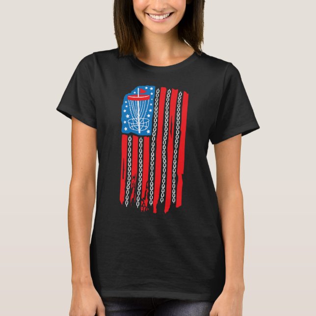 Byskekedjan "American Flagga Disk Golf" 4 juli m T Shirt (Framsida)