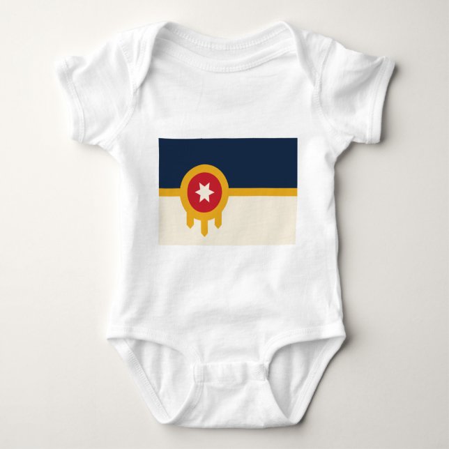 Byskosti baby med flagga av Tulsa, Oklahoma T Shirt (Framsida)