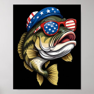 Byss Fish 4 juli amerikansk USA flagga patriotisk Poster