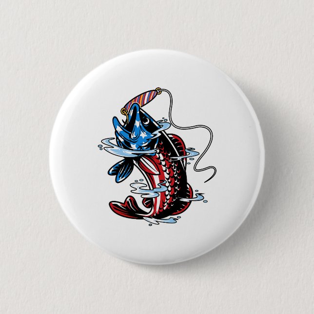Byss Fishing American Flagga Fish Funny Fars dag Knapp (Framsida)