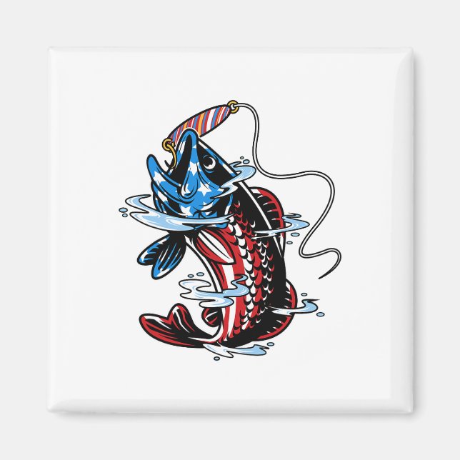 Byss Fishing American Flagga Fish Funny Fars dag Magnet (Framsidan)