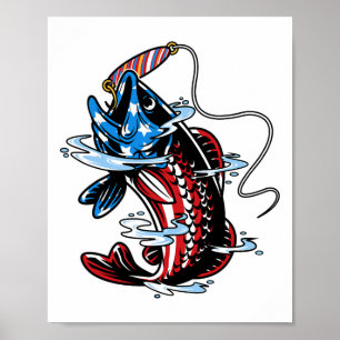 Byss Fishing American Flagga Fish Funny Fars dag Poster