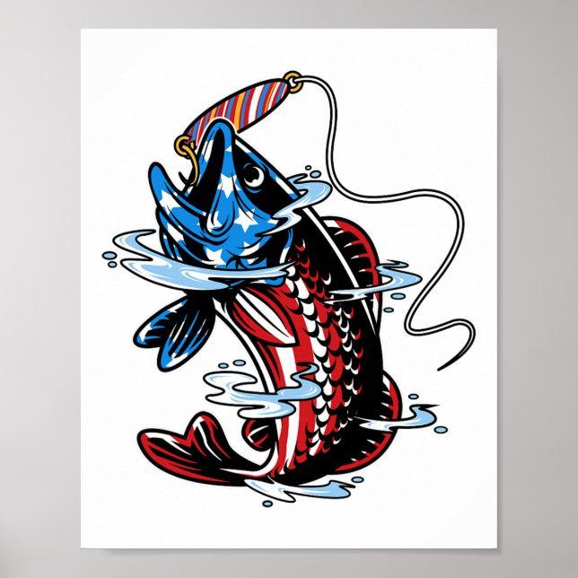 Byss Fishing American Flagga Fish Funny Fars dag Poster (Framsidan)