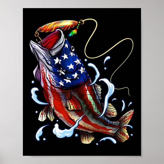 Byss Fishing Fish American Flag Dad Father Fourth  Poster (Framsidan)