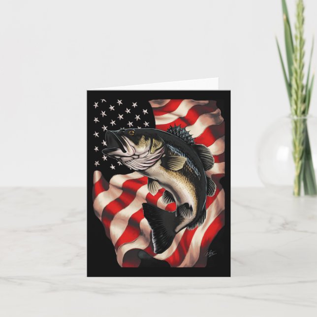 Byss som fiskar amerikansk Flagga 4 juli för fiska Kort (Framsida)