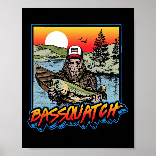 Byssquatch! Funny Byss Fishing Sasquatch Retro 80s Poster (Framsidan)