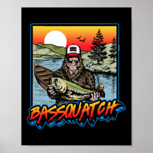 Byssquatch! Rolig Byss Fiske Sasquatch Retro 80-ta Poster