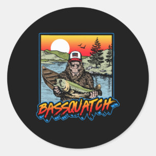 Byssquatch! Rolig Byss Fiske Sasquatch Retro 80-ta Runt Klistermärke