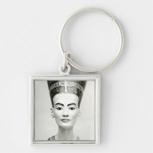 Byst av drottningen Nefertiti Fyrkantig Silverfärgad Nyckelring