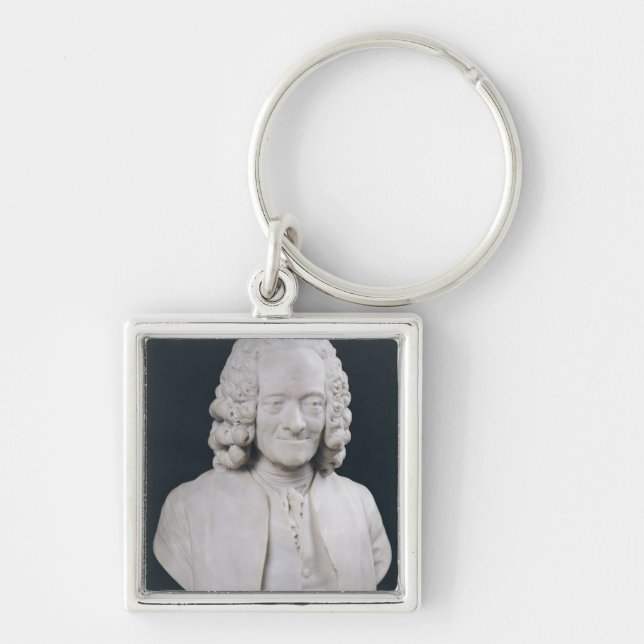 Byst av Francois Marie Arouet de Voltaire 1778 Fyrkantig Silverfärgad Nyckelring (Framsidan)