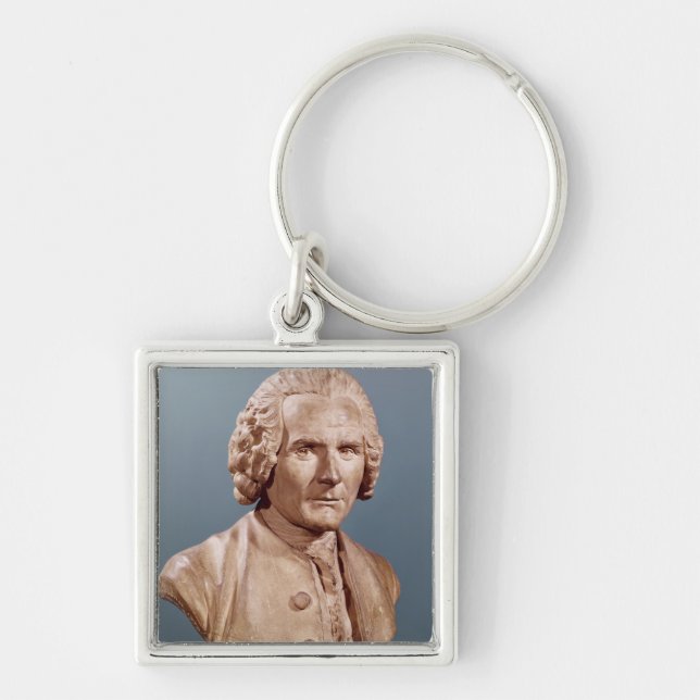 Byst av Jean-jacques Rousseau Fyrkantig Silverfärgad Nyckelring (Framsidan)
