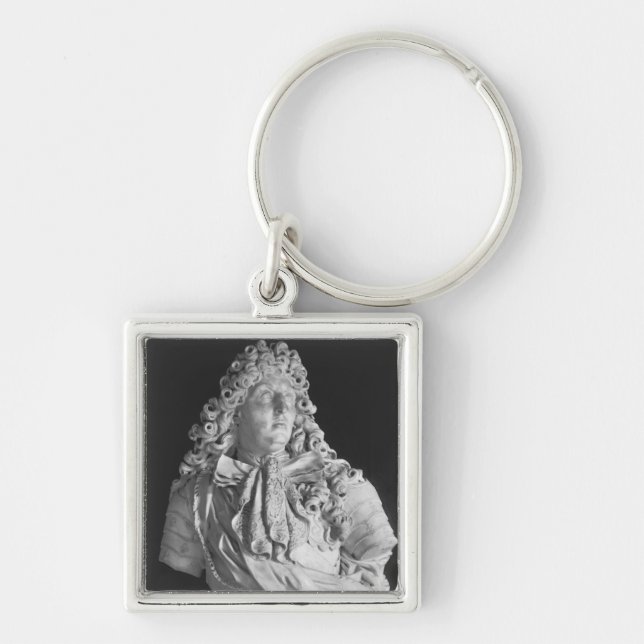 Byst av Louis XIV 1679 Fyrkantig Silverfärgad Nyckelring (Framsidan)