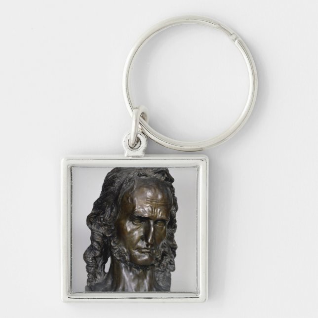 Byst av Nicolo Paganini 1830 Fyrkantig Silverfärgad Nyckelring (Framsidan)