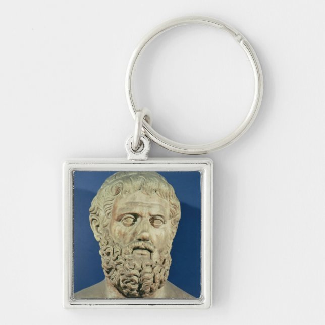 Byst av Sophocles Fyrkantig Silverfärgad Nyckelring (Framsidan)
