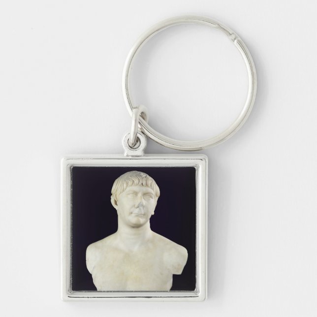 Byst av Trajan c.108 Fyrkantig Silverfärgad Nyckelring (Framsidan)
