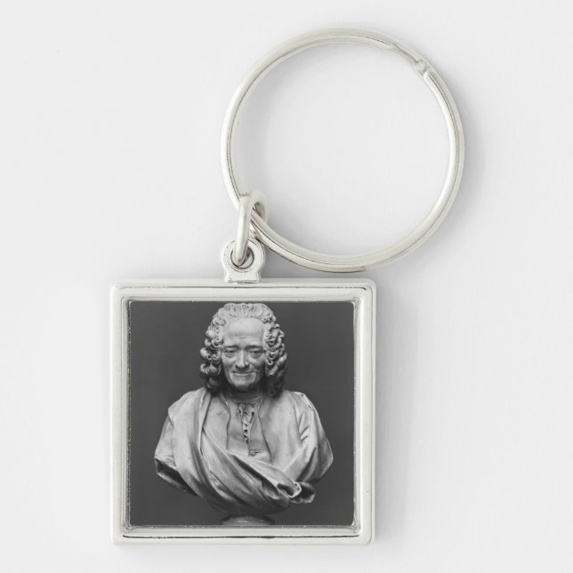 Byst av Voltaire Fyrkantig Silverfärgad Nyckelring (Framsidan)