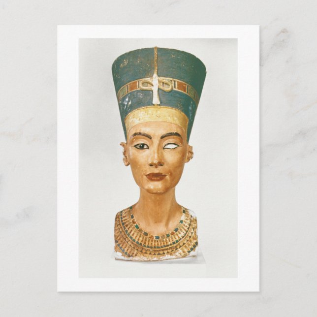 Bysten av drottningen Nefertiti, beklär beskådar, Vykort (Framsida)