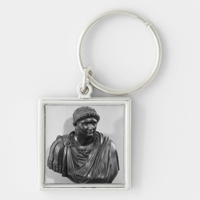 Bysten av Nero, kopierar av ett original Fyrkantig Silverfärgad Nyckelring (Framsidan)