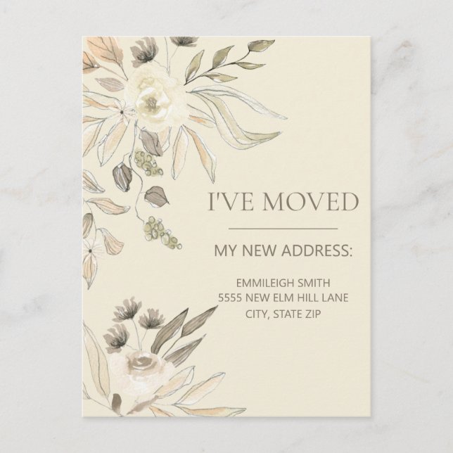 Byt adress Krämbrun akvarellblomma Vykort (Framsida)