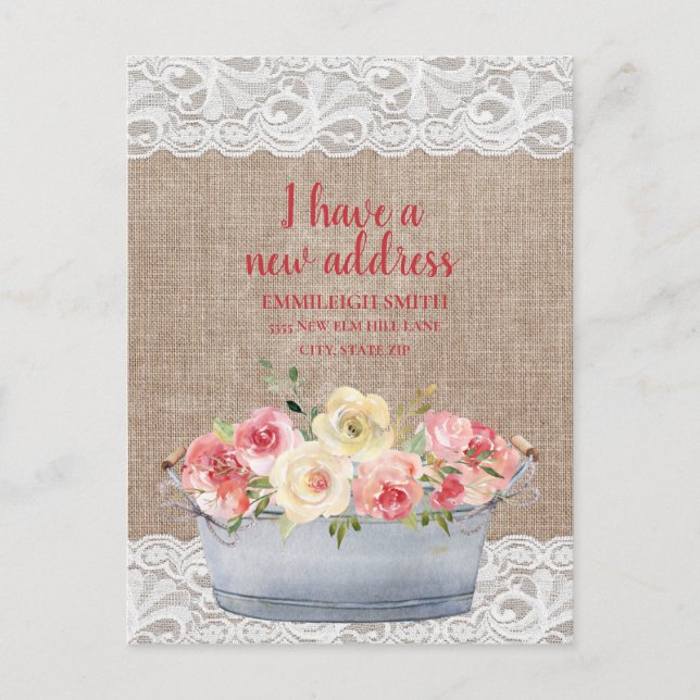Byt Adress Metall Tub Rosa Cream Flowers Vykort (Framsida)