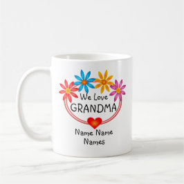 Byt ALLA Namn Grandma Kids Namn Flower Heart Kaffemugg