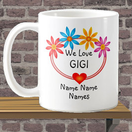 Byt ALLA Namn Kids Namn GIGI Flower Heart Kaffemugg