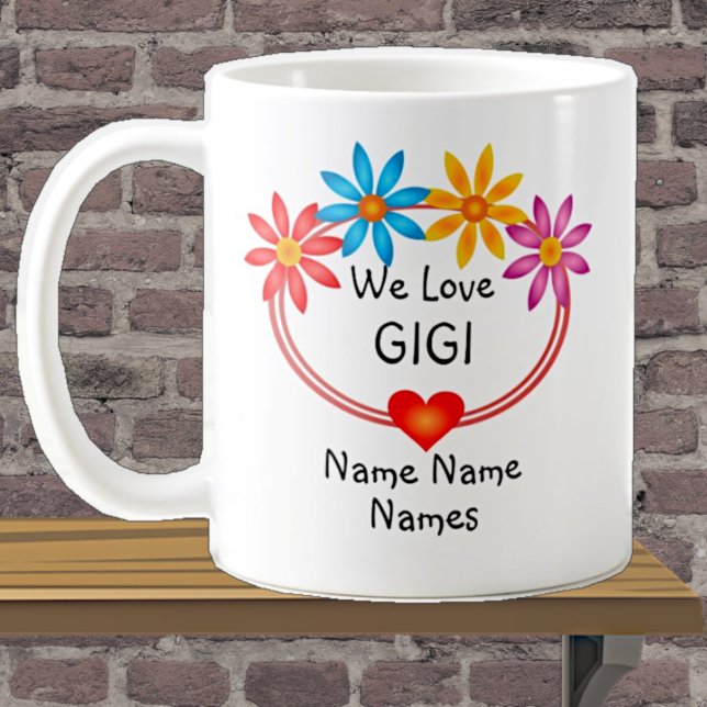 Byt ALLA Namn Kids Namn GIGI Flower Heart Kaffemugg (Skapare uppladdad)