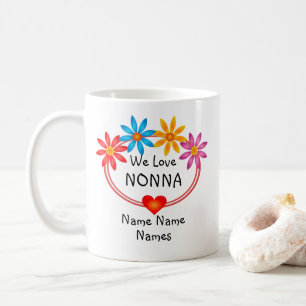 Byt ALLA Namn Kids Namn NONNA Flower Heart Kaffemugg