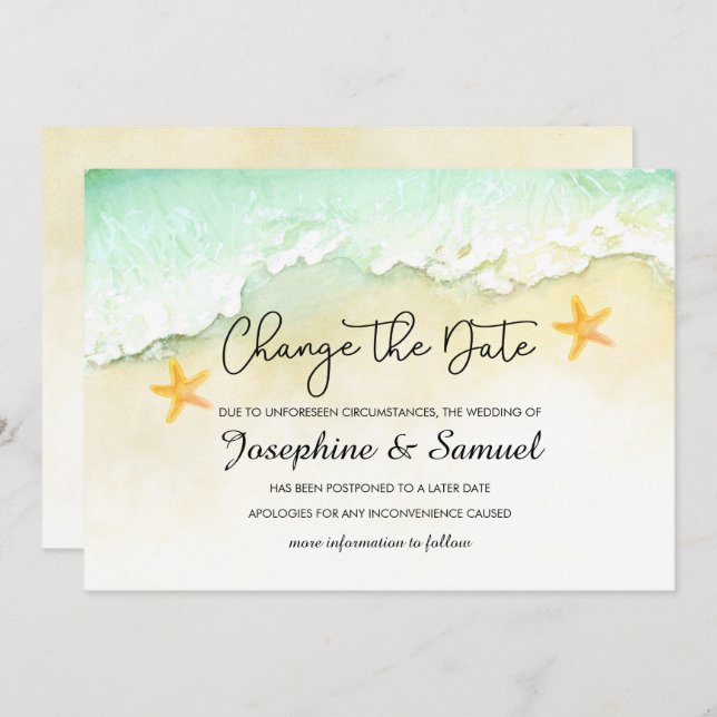 Byt datum för den tropiska sommaren vid havsviken inbjudningar (Fram/baksida)