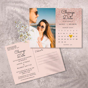 Byt datum kalender Rosa Guld Glitter Foto Vykort