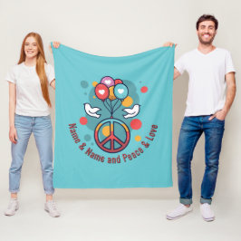 Byt fredstext Namn Peace Kärlek Boho Hippie Doves Fleecefilt