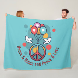 Byt fredstext Namn Peace Kärlek Boho Hippie Doves Fleecefilt