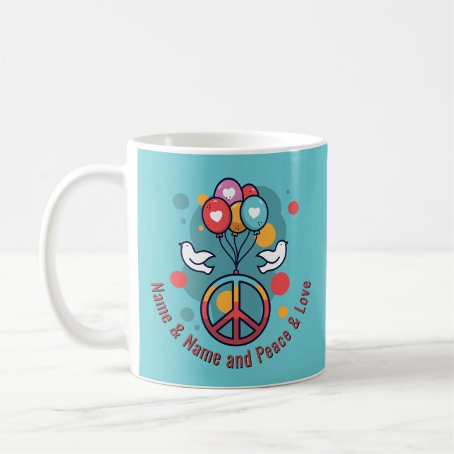 Byt fredstext Namn Peace Kärlek Boho Hippie Doves Kaffemugg (Vänster)